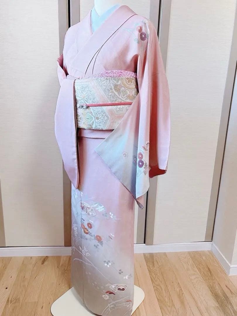 訪問着　一つ紋　フルセット　裄69 友禅 刺繍　卒業式　入学式　お宮参　袋帯 M