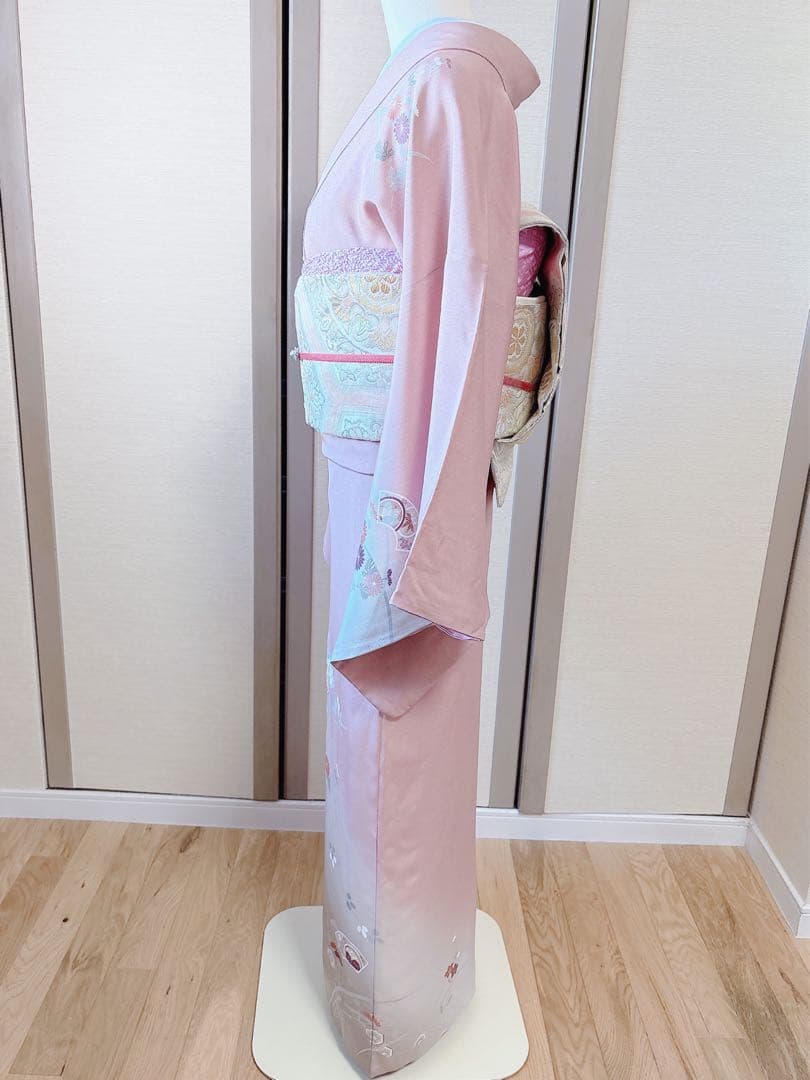 訪問着　一つ紋　フルセット　裄69 友禅 刺繍　卒業式　入学式　お宮参　袋帯 M