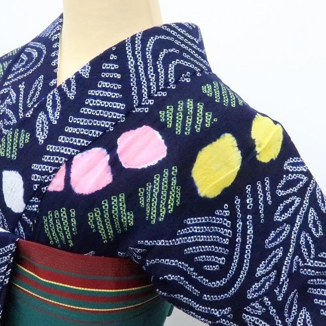 専用Y3194◆美品 有松鳴海絞り 綿 居敷当て・背当て付 手縫い 高級浴衣