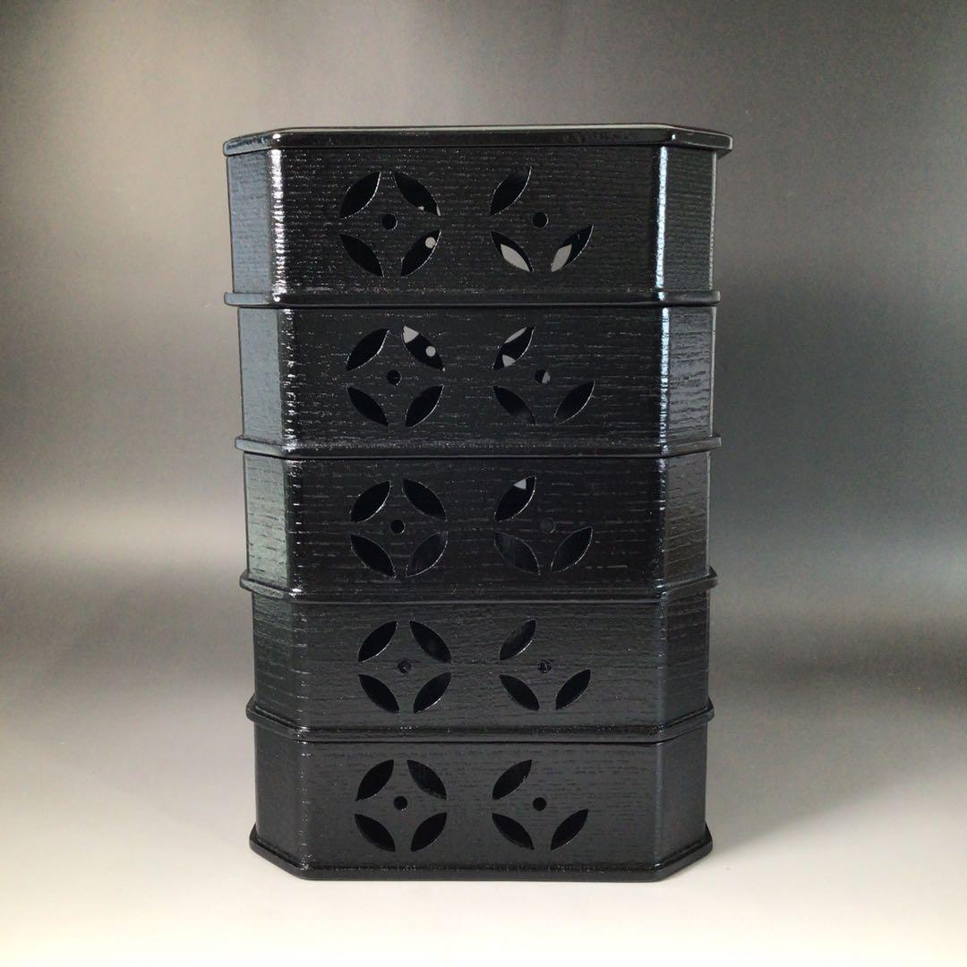 Ｓ９５　縁高　『山中塗』『助田宗明作』『七宝透し』『五段重』　共箱菓子器