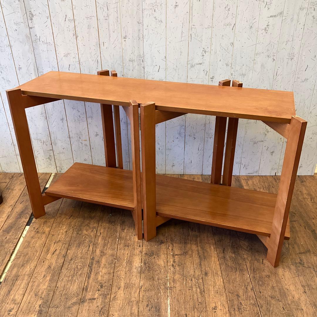 北欧レトロ オープンシェルフ ウッドラック 折りたたみ式 2段 木製 飾り棚