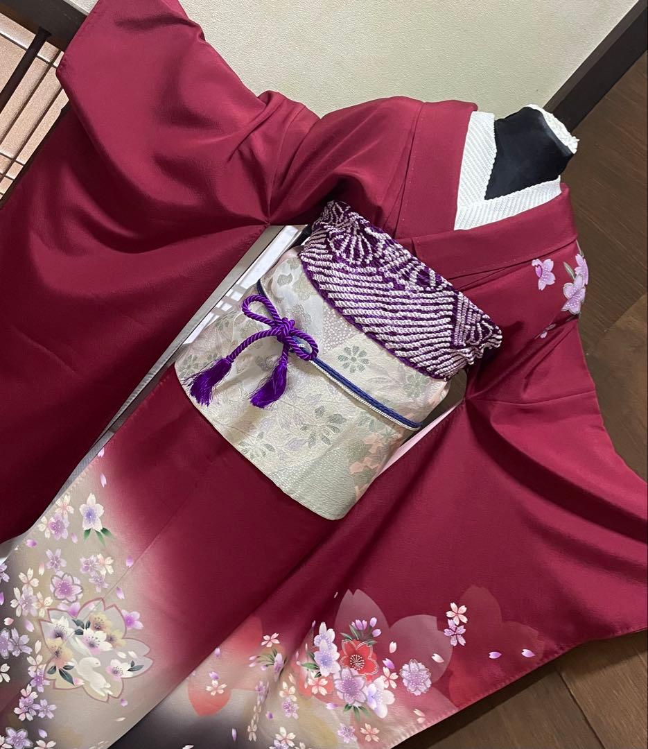 振袖フルセット6点サイズＬ跳兎　舞桜　暈し染　銀彩　正絹