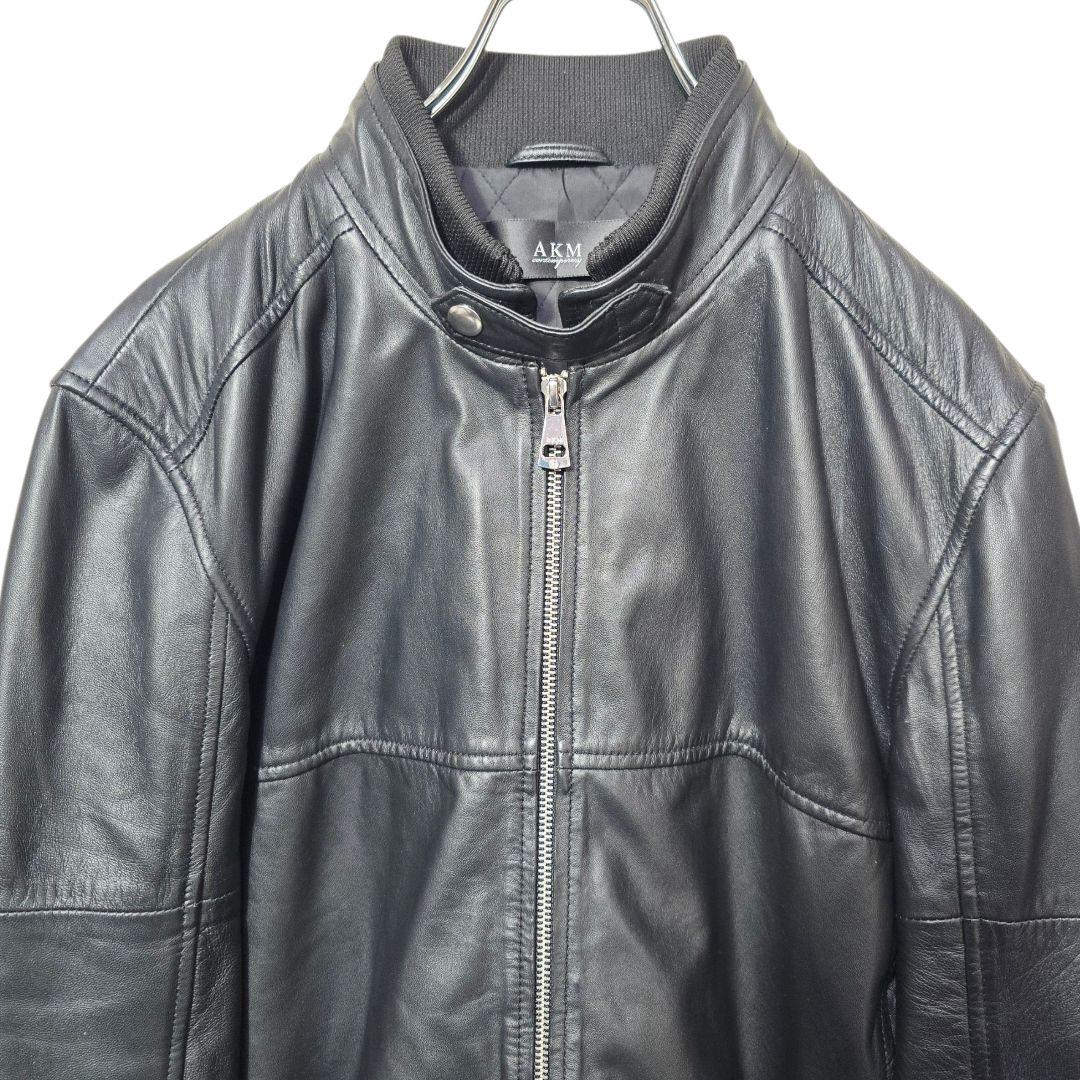 AKM シングルライダースジャケット レザージャケット ブラック XL