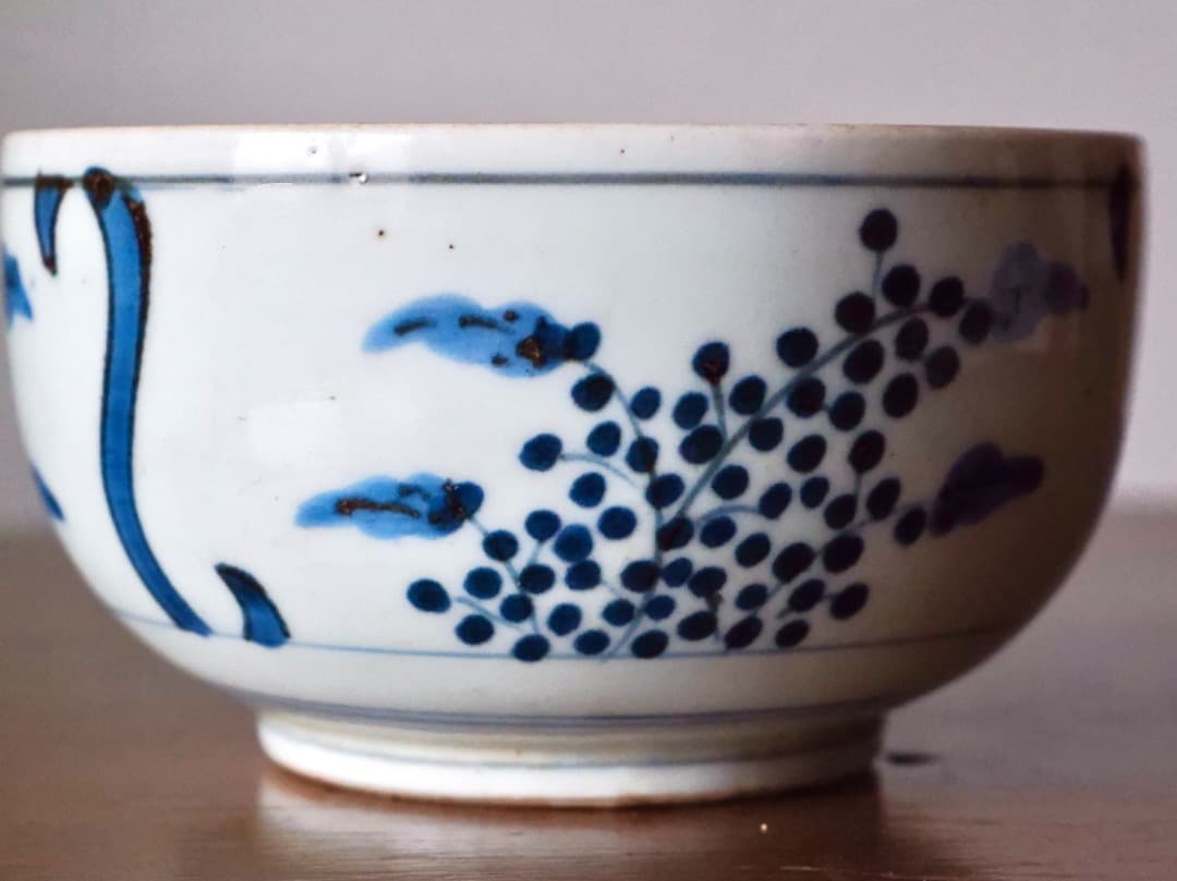 古伊万里　江户～明治時期　染付　茶碗　茶道具　古道具　Q2310