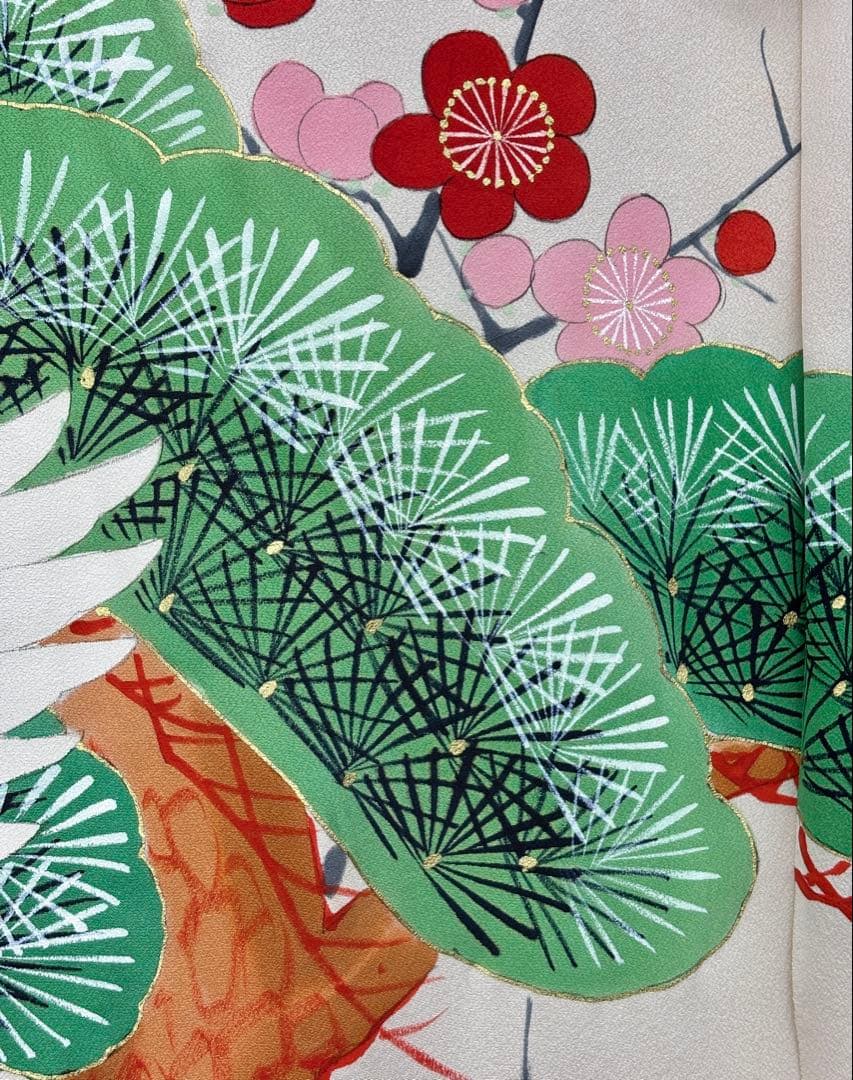 花嫁のれん　加賀のれん　鶴・松・梅／朱色・オフホワイト《こ241》#江戸小もーん