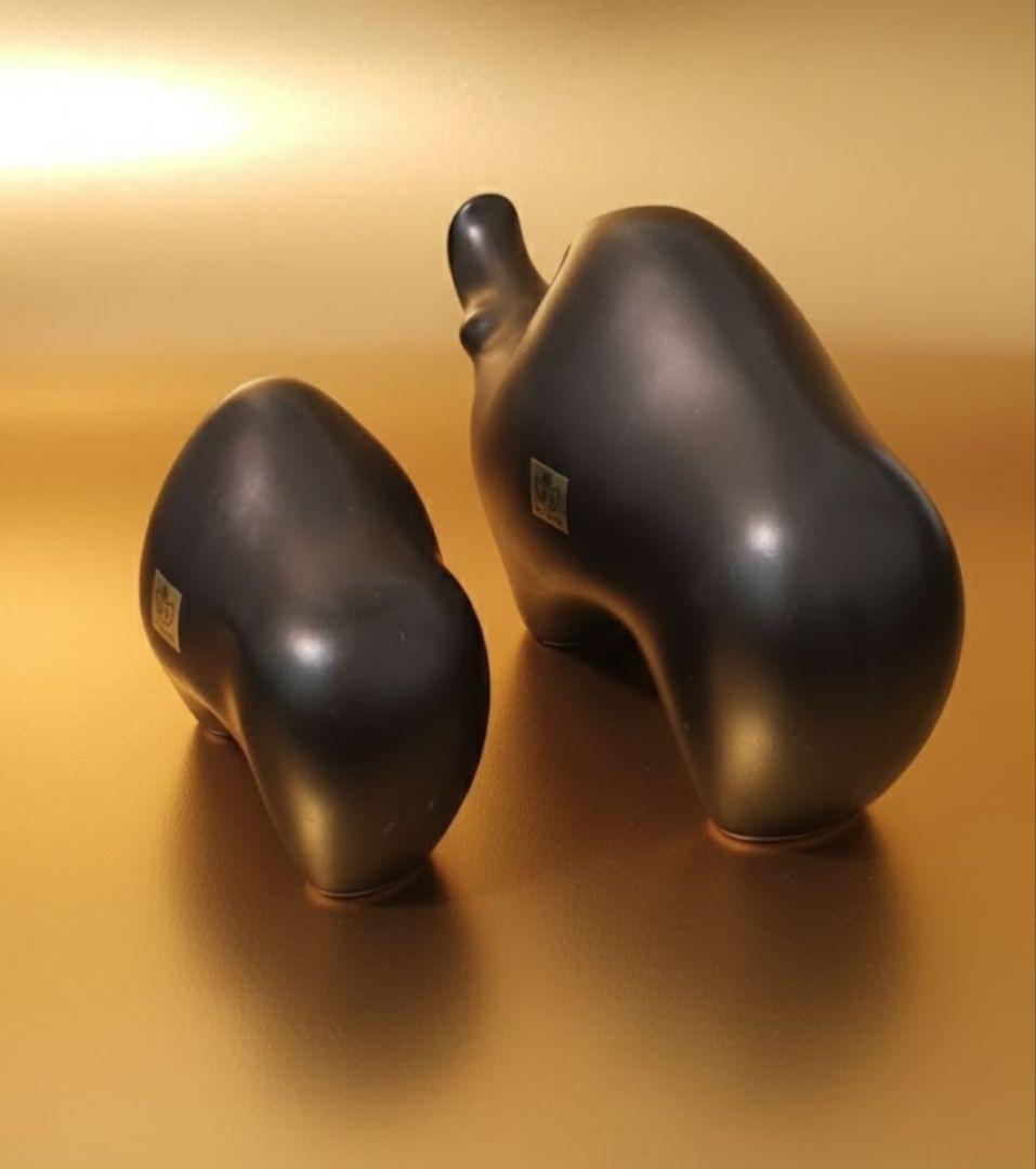 希少 Sotaro Saegusa 黒陶 陶器製 干支 置物 2点セット