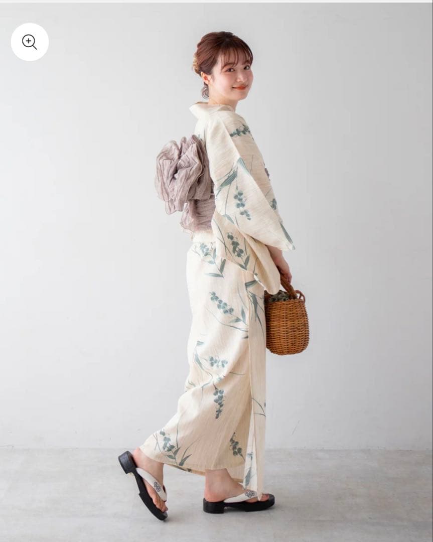 ゆかた館グレース 浴衣2点セット 兵児帯 クリーム グリーン 花柄 鈴蘭 生成