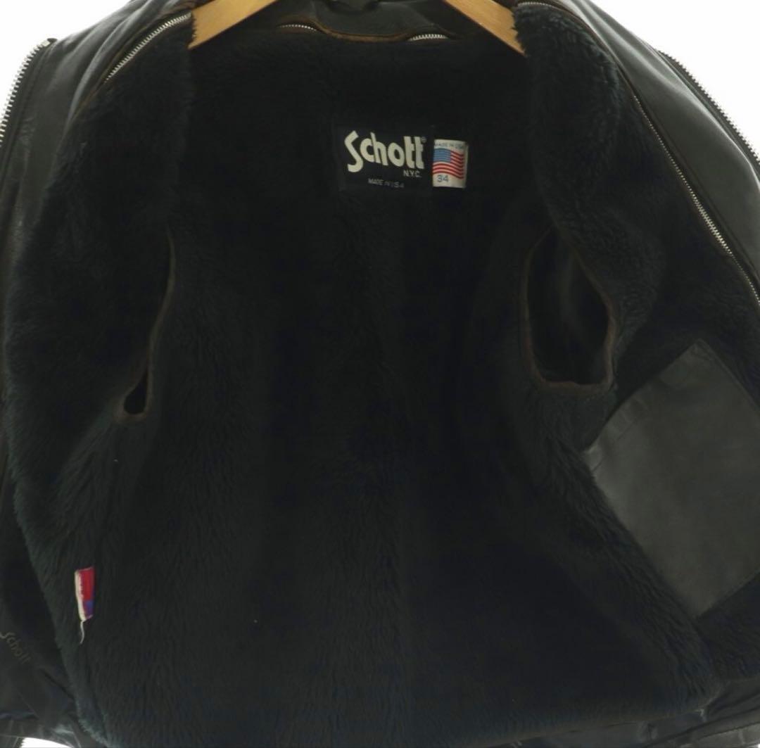 SCHOTT 642VS ライダースジャケット レザー ボアライナー付き 34黒