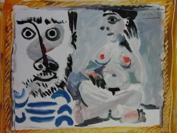 パブロ・ピカソ、男の顔と座る裸婦、希少画集画、新品高級額装付