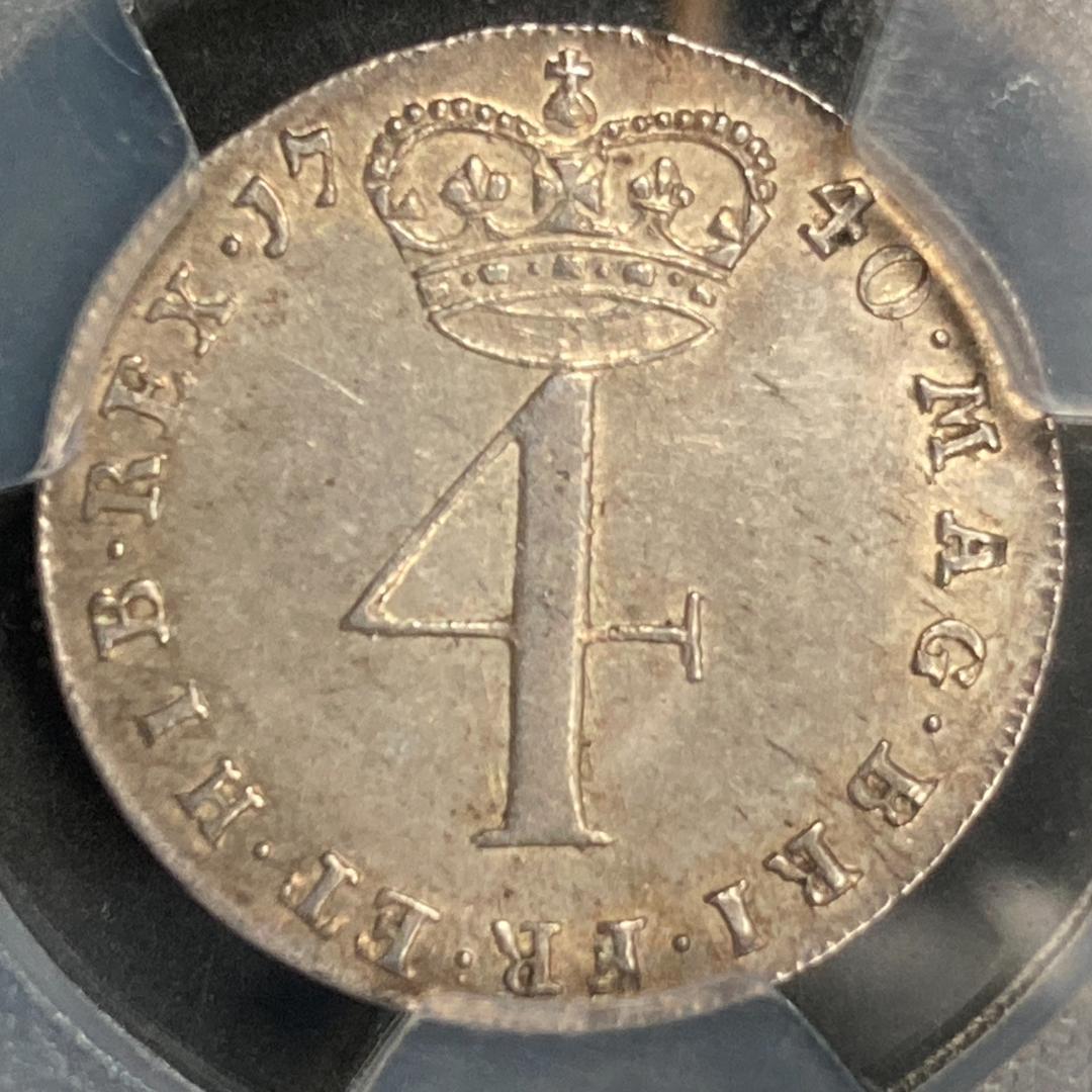 PCGS AU58 イギリス 4ペンス 銀貨 1740年