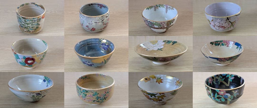 御所の花 十二ヶ月抹茶茶碗セット 桑野むつ子【箱・付属品全てあり】