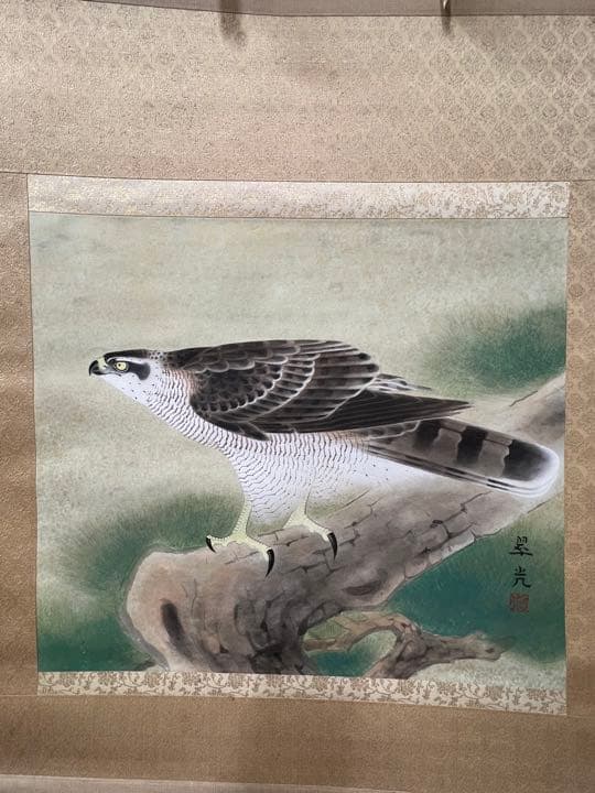 掛軸•不老英姿•鷹•二重箱