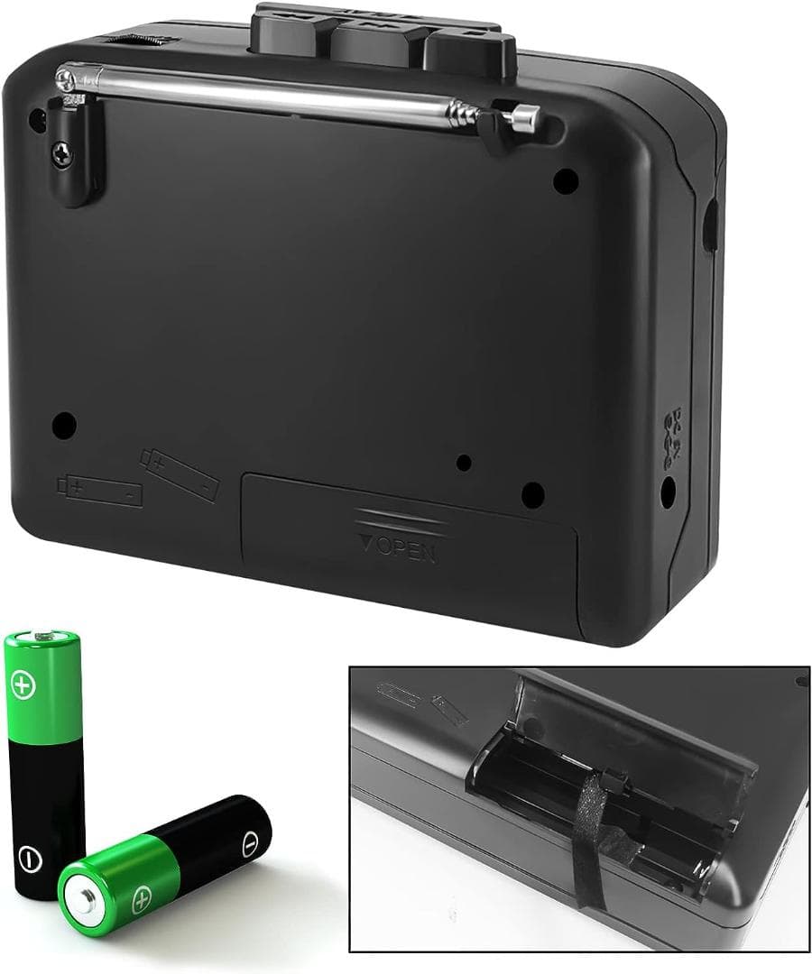 ポータブルカセットプレーヤー ラジオ機能付き 軽量・コンパクト ブラック色