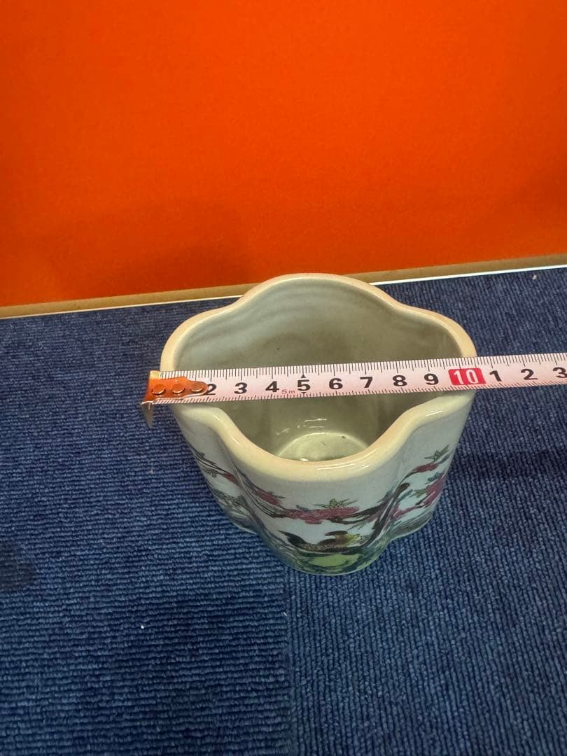 1637 中国骨董　大清乾隆年製銘　色絵付け 盆栽鉢植木鉢  時代物