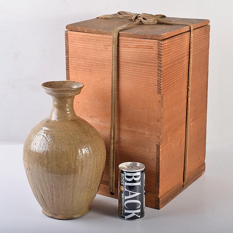 中国　越州窯青磁　碗口瓶　金継ぎ直し　時代箱付　M　R7948B