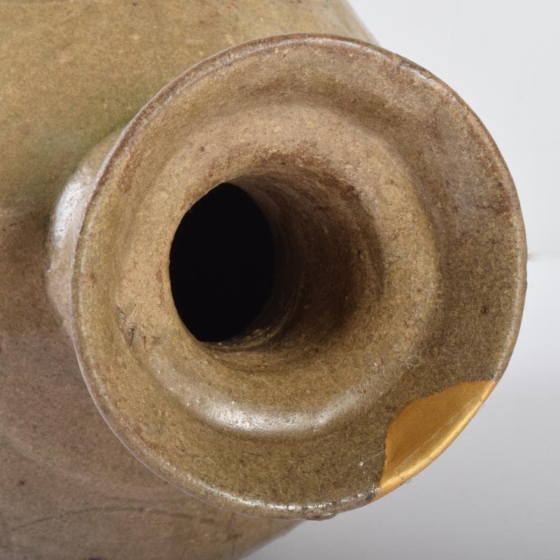 中国　越州窯青磁　碗口瓶　金継ぎ直し　時代箱付　M　R7948B