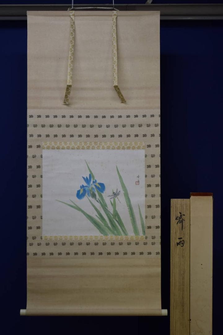 真作/赤松雲嶺/菖蒲に蜻蛉図/トンボ図/桐共箱二重箱付/布袋屋掛軸HG-433