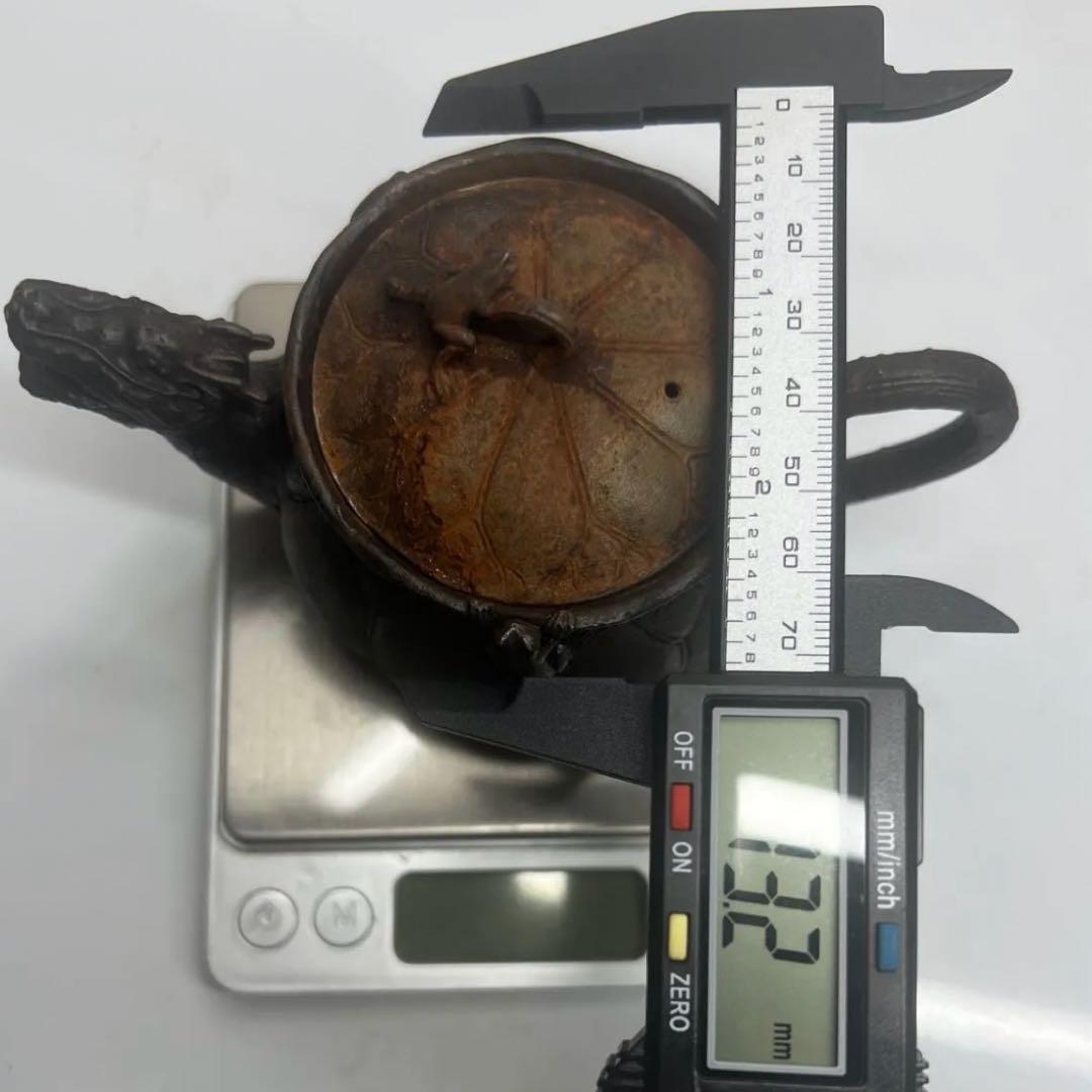 龍文堂造『安之介』　　　　　　　　　　　鉄瓶急須 龍と蛙　時代物　鉄煎茶道具