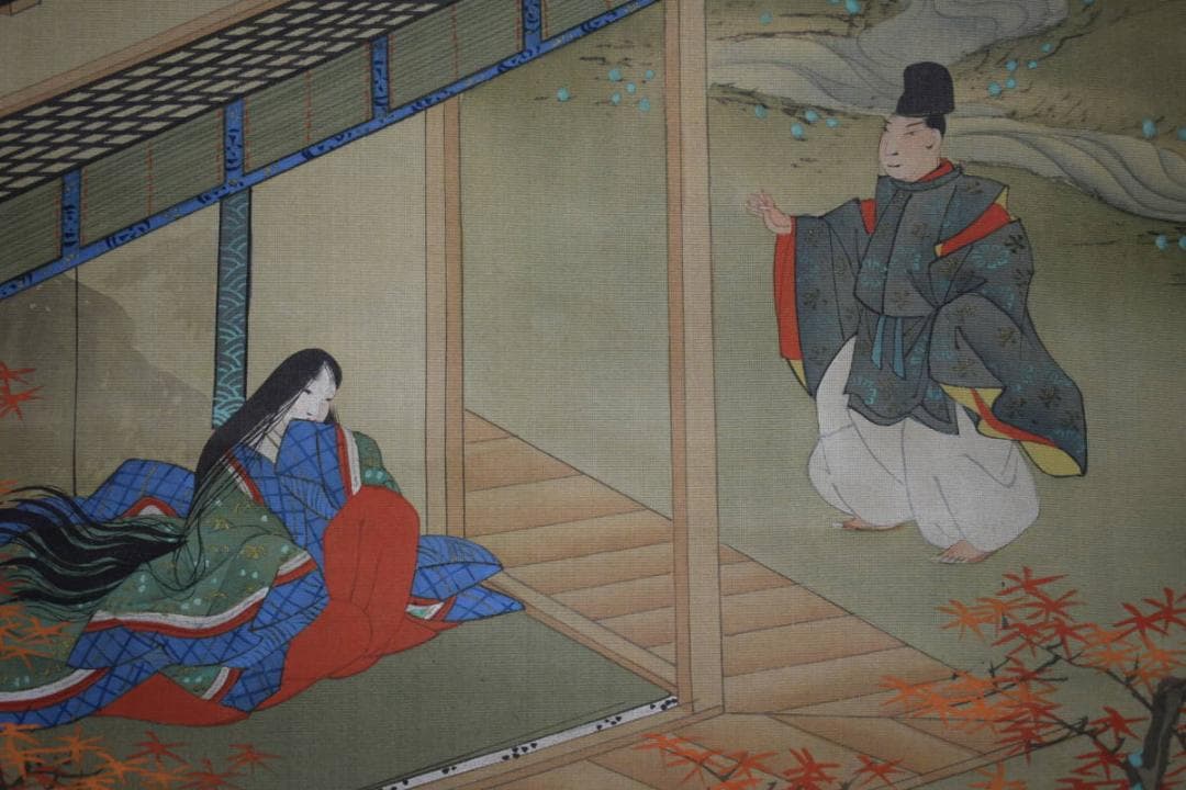 /土佐光起/大和絵/人物図/桜花/紅葉/双幅/杉塗箱付/布袋屋掛軸HJ-474