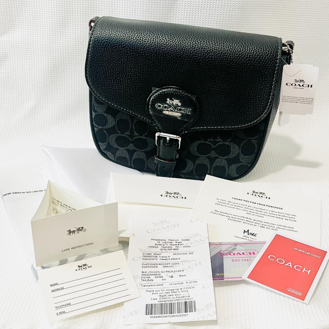 COACH シグネチャー デニム ブラック 黒 アメリア コーチ サドルバッグ