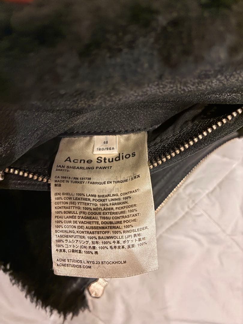 【美品】アクネストゥディオス　ブラック レザー ライダースジャケット ムートン