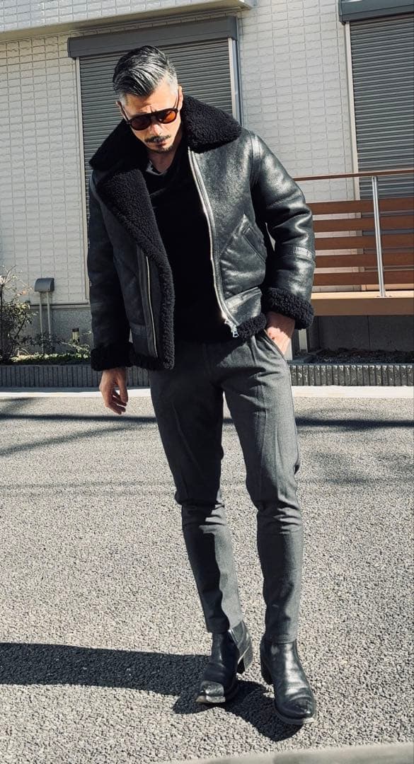 【美品】アクネストゥディオス　ブラック レザー ライダースジャケット ムートン