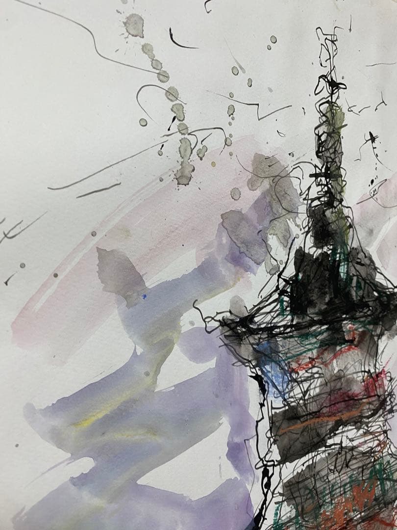 値下げあり　真作 絵画 日本画 アート イラスト ポスター 三重塔