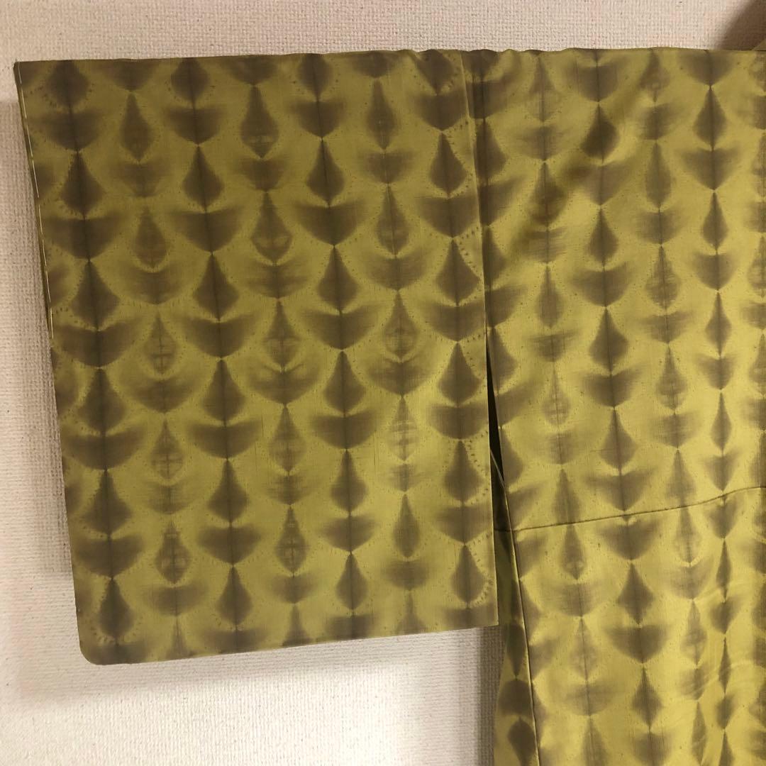 【未使用　トールサイズ】絞　青海紋　作家物　結城紬　袷　裄丈70.5 身丈170