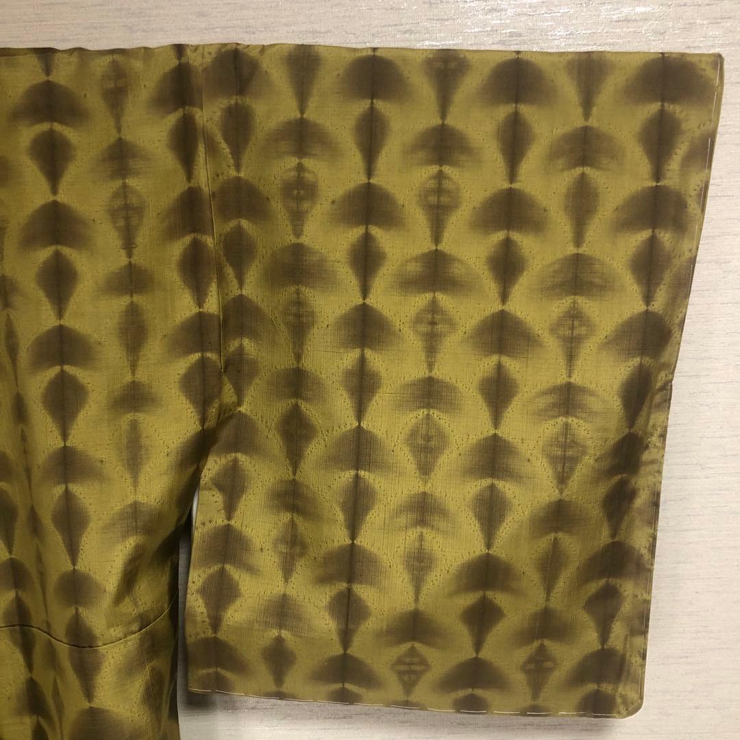 【未使用　トールサイズ】絞　青海紋　作家物　結城紬　袷　裄丈70.5 身丈170