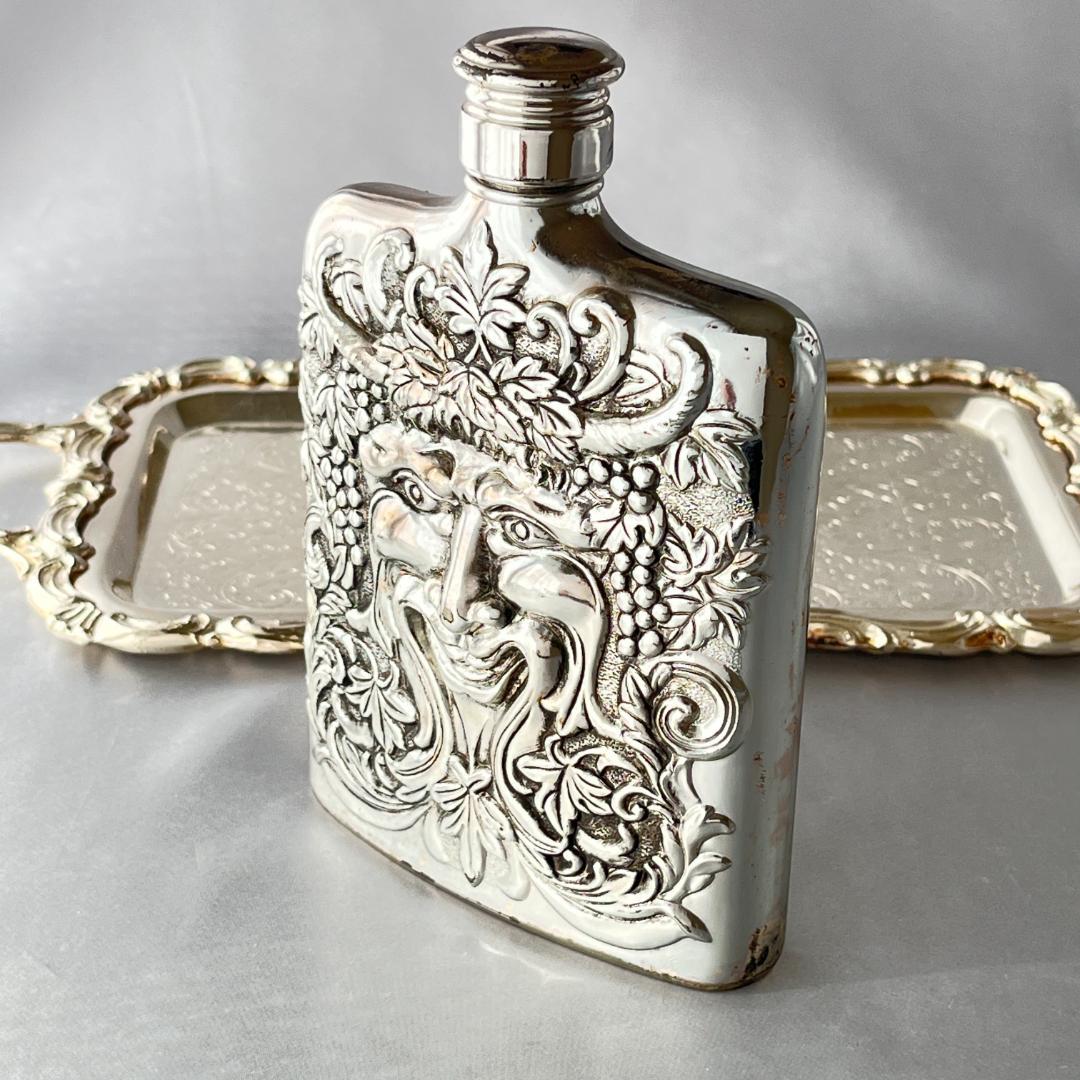 【Godinger】 バッカスのフラスク【シルバープレート】ウイスキーボトル