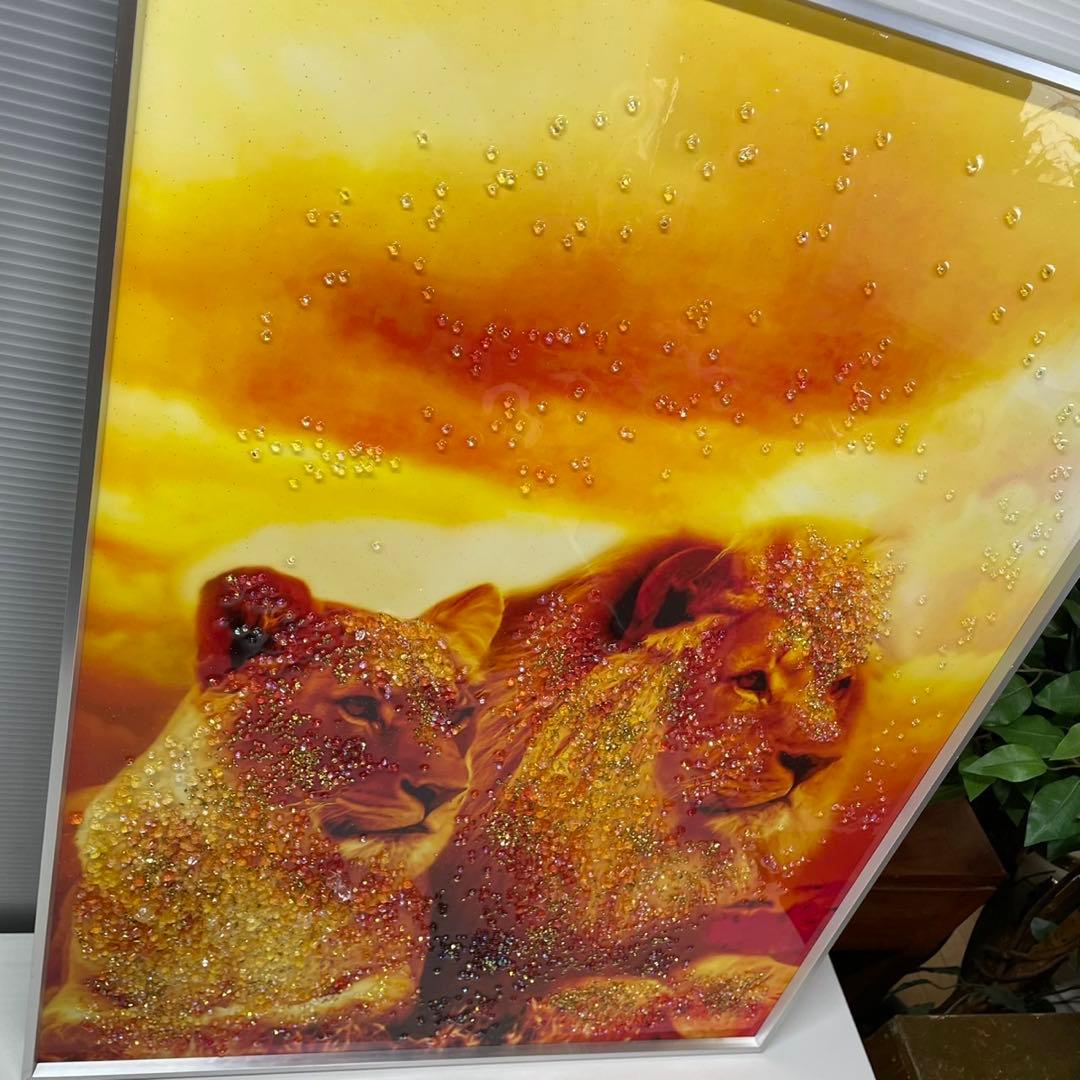 クリスタルアート アートパネル 水晶絵 絵画 写真 ライオン インテリア