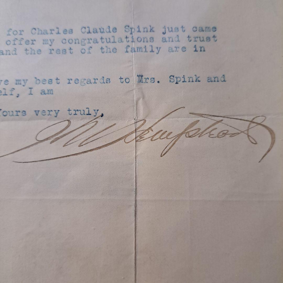 直筆サイン　NYジャイアンツ・オーナー　　1916年手紙　MLB 歴史