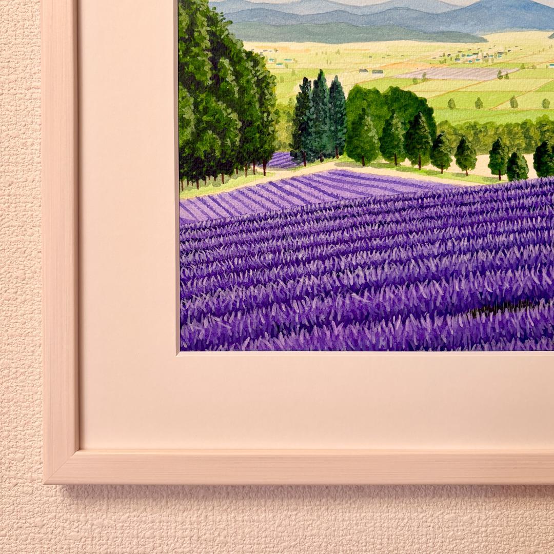 アクリル画　原画　「ラベンダー畑15」額縁付　F４サイズ　風景画