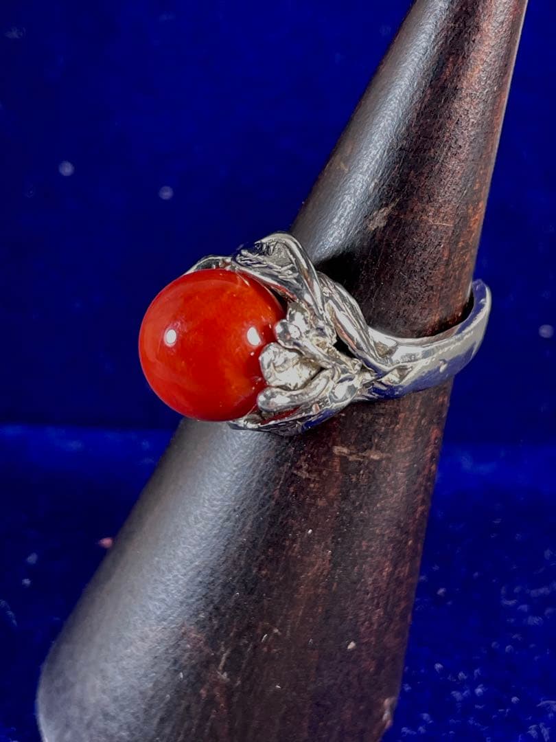 天然赤珊(朱赤)10.2mm SILVERリング 自家製 ＷＺー030