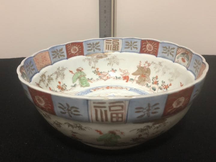 特大 人物 図 色絵大鉢　箱あり