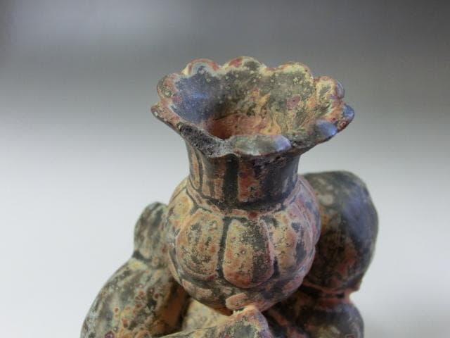 置物■唐子 花瓶 オブジェ 中国 時代物 古玩 古い花器 青磁 骨董品 希少■