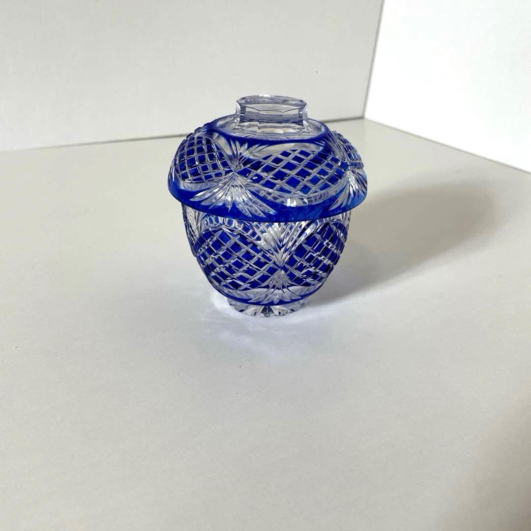 はる #XG339カメイガラス・藍被硝子・薩摩切子・猪口・蓋付子付・友箱