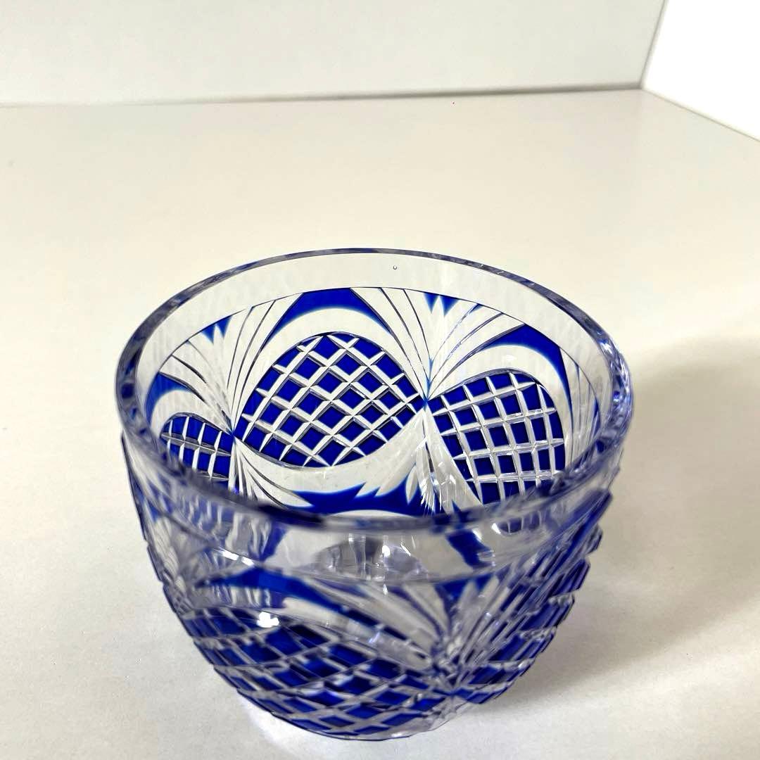 はる #XG339カメイガラス・藍被硝子・薩摩切子・猪口・蓋付子付・友箱