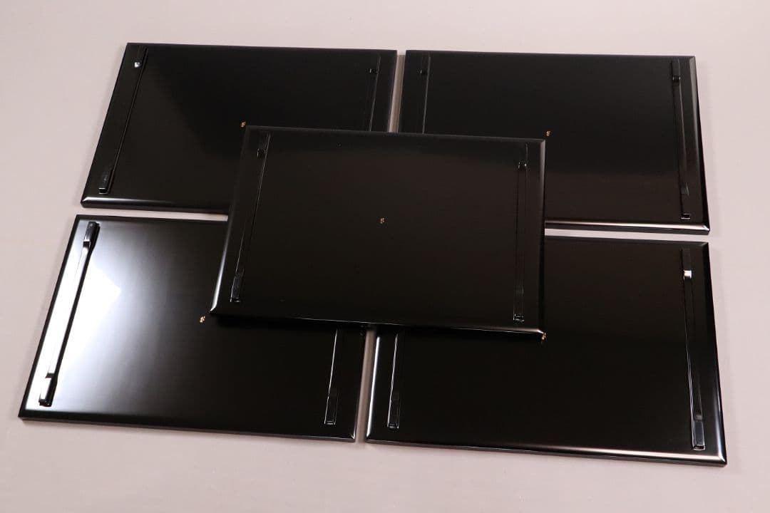 MA202 輪島塗 慶塚 扇面五節句蒔絵 卓上膳 五客 黒塗 足付長方膳 木製