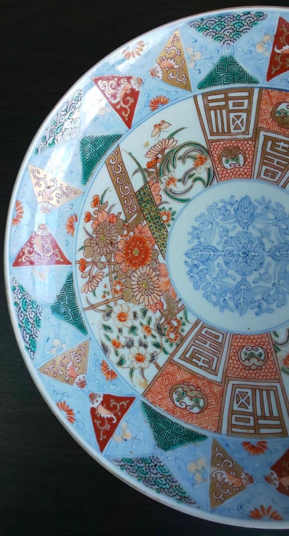 古伊万里 江戸時代中期 多彩な花柄の陶器の皿