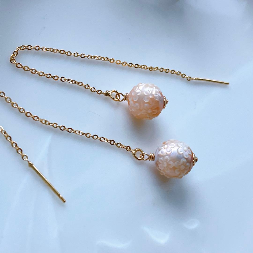 みっちゃん◆レクタングルモスアクアマリン×淡水パールブレスレット