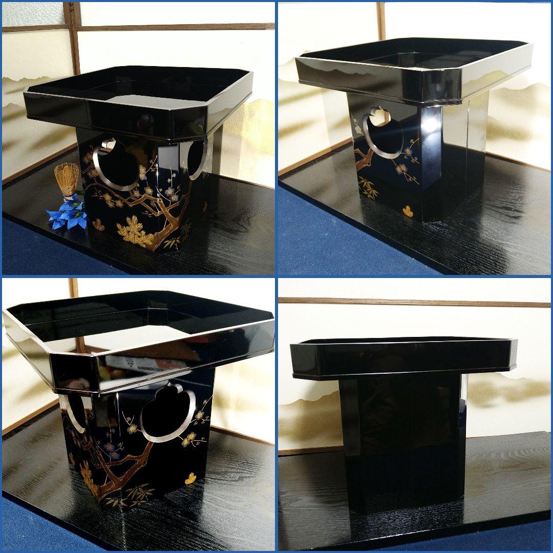 ユウイチAG87 輪島塗 三宝 清楓 蒔絵沈金蒔絵 松竹梅 縁銀彩木箱共箱