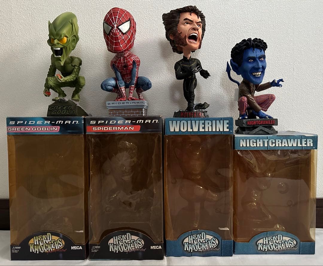 MARVEL　NECA　ボブルヘッド　スパイダーマン、X-MEN　4体セット