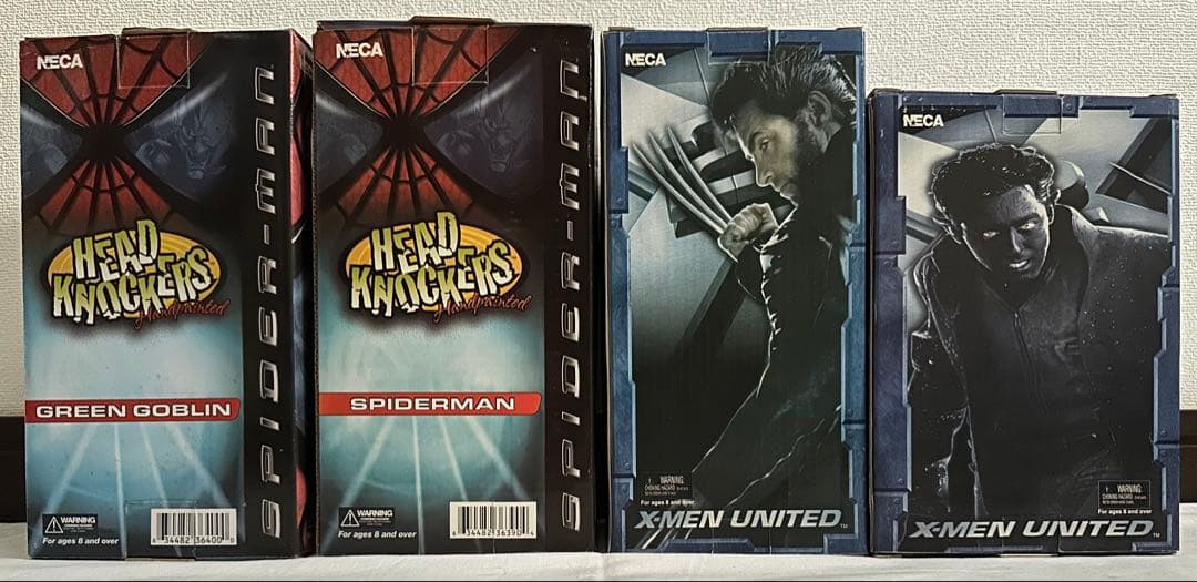 MARVEL　NECA　ボブルヘッド　スパイダーマン、X-MEN　4体セット