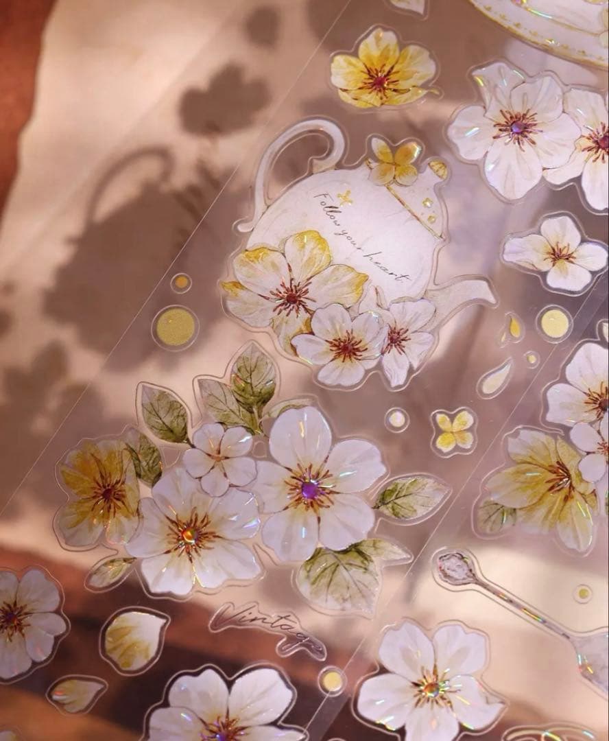 贝壳光 盏中花 ダイカット加工 6.5cm×6m 海外マスキングテープ　花