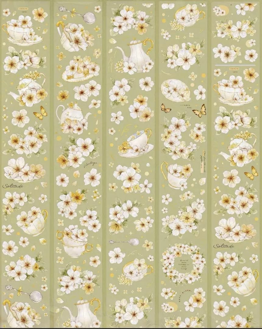 贝壳光 盏中花 ダイカット加工 6.5cm×6m 海外マスキングテープ　花