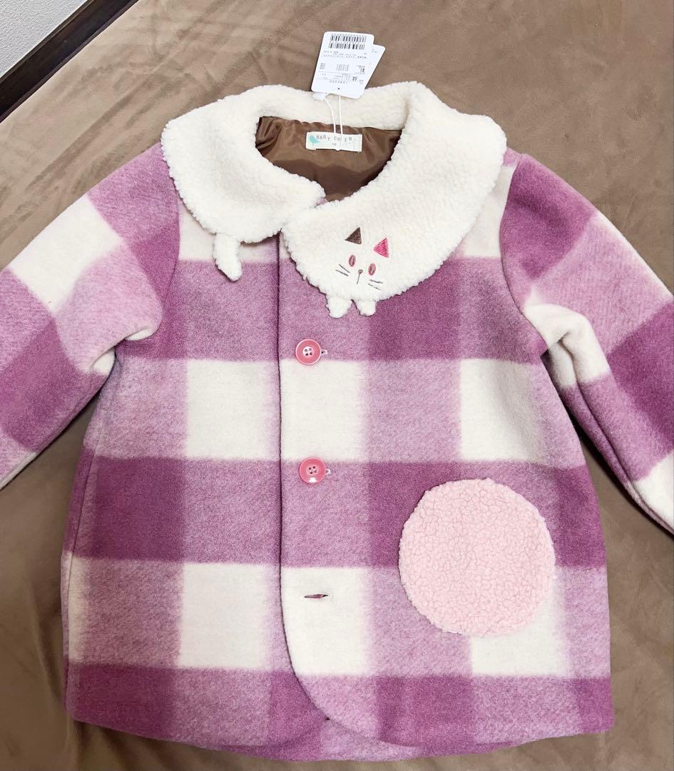 新品未使用，baby cheer ネコチェックコート 110