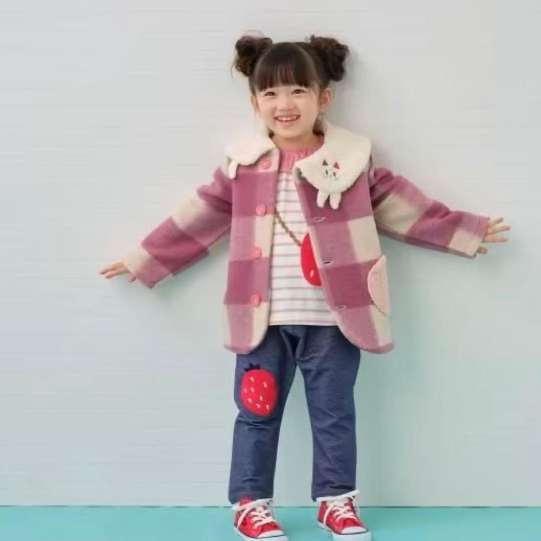 新品未使用，baby cheer ネコチェックコート 110