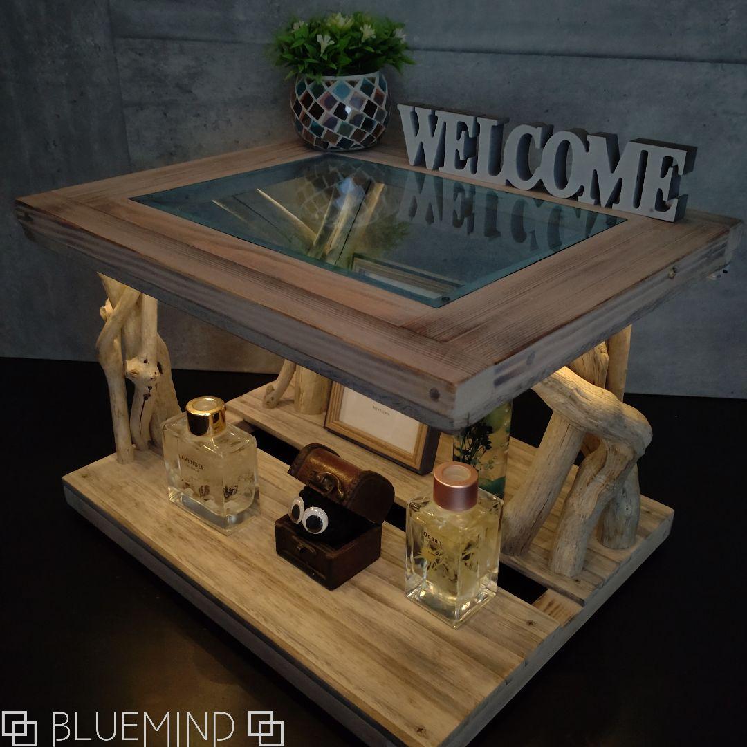 No.1163 アクリル×流木の間接照明付きローテーブル 流木インテリア