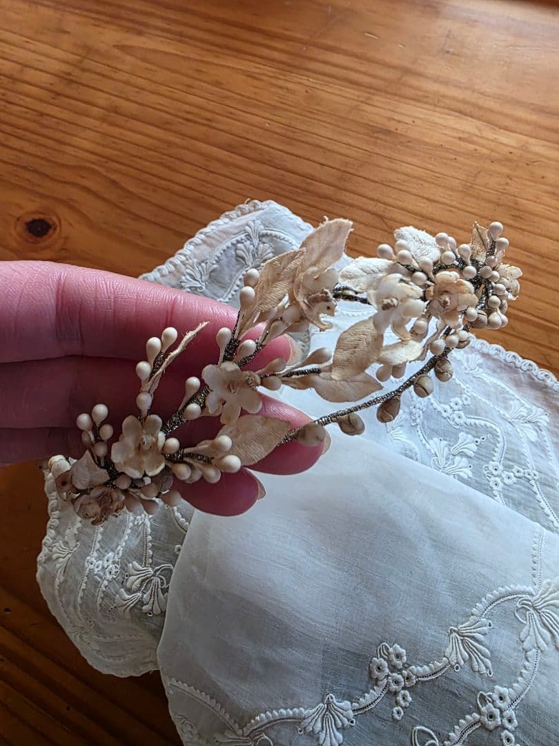 フランスアンティーク　ワックスフラワー　ティアラ　マリアージュ